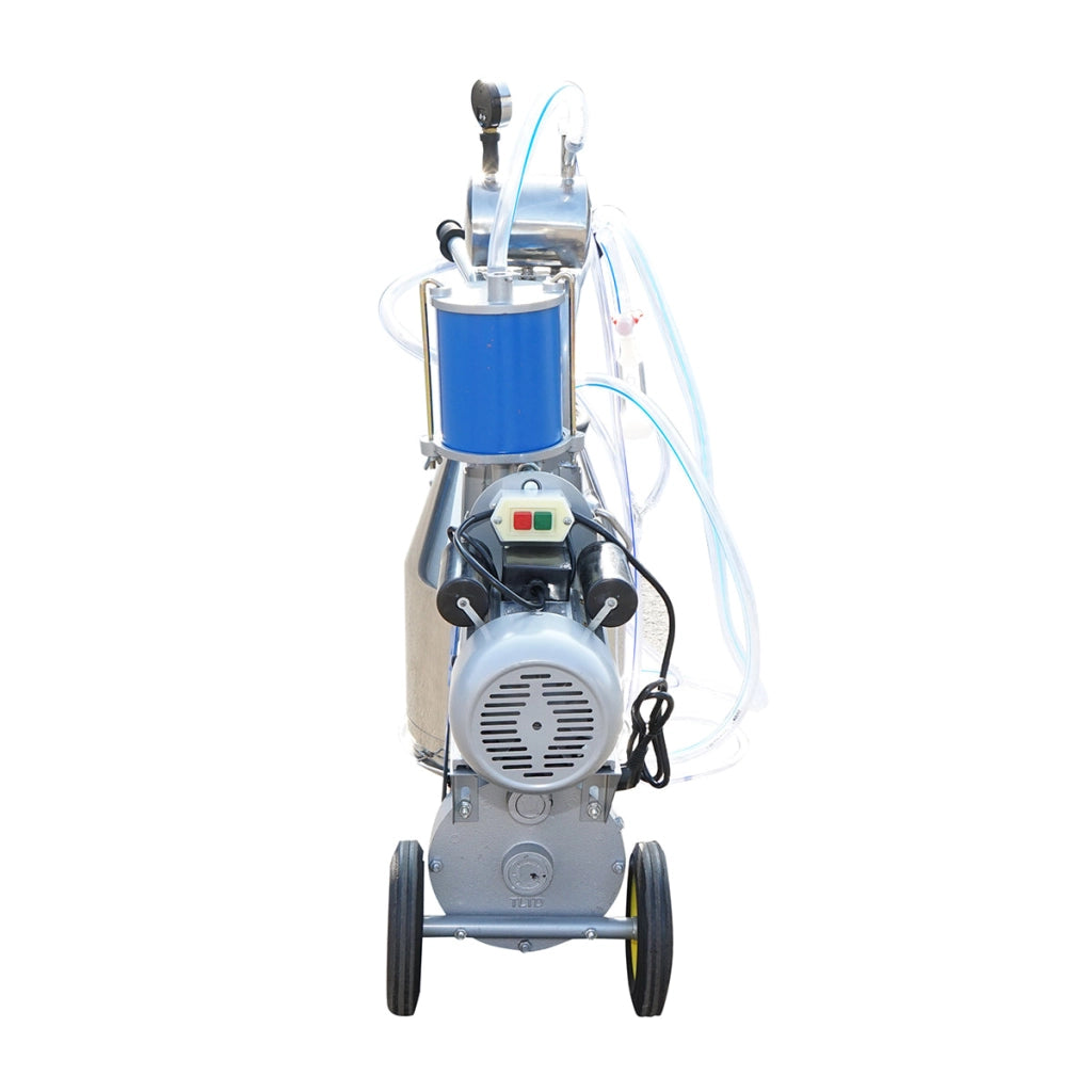 Dispositivo per mungitura di mucche, 1 postazione, 550W, 220V, bidone in acciaio inox da 25L, gruppo di mungitura con 2 manicotti, pressione del vuoto 45-50 kPa, pulsazioni 60-80 cpm.