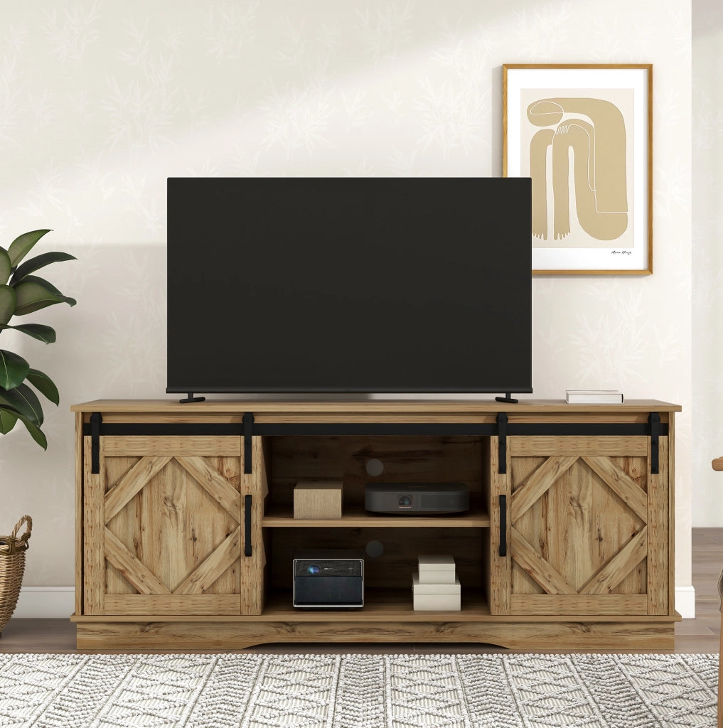 Mobile TV ULEVR 150x40x60 cm con 2 ante scorrevoli e ripiani regolabili, marrone rustico