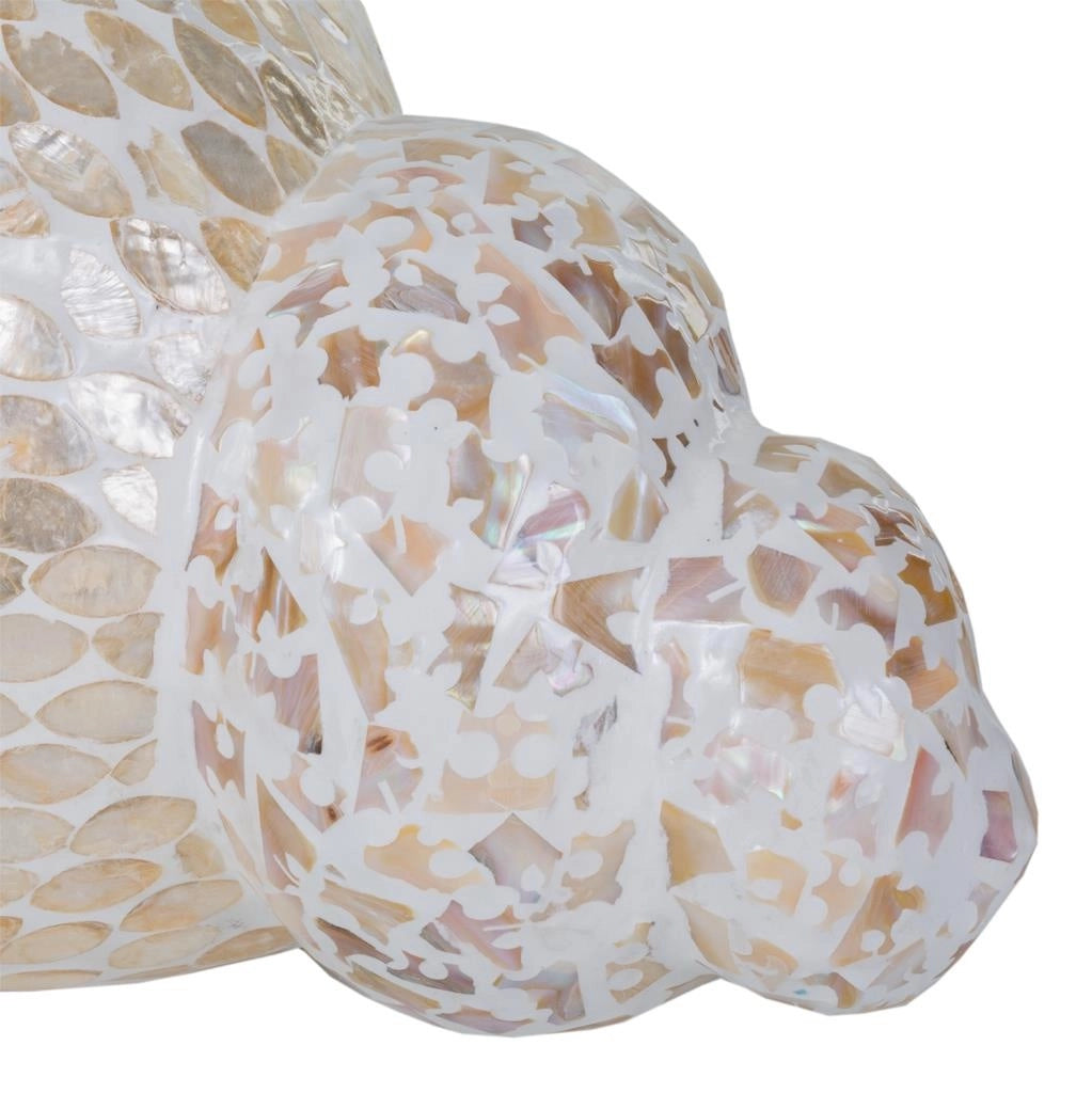 Conca in ceramica rifinita in capiz bianco 52x18x20h