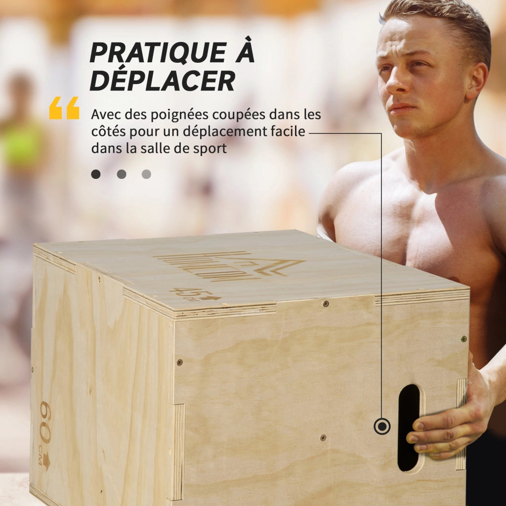 Box Plyometrico per Allenamento 3 in 1 ¨C Minimal ¨C Legno 40/45/60 cm