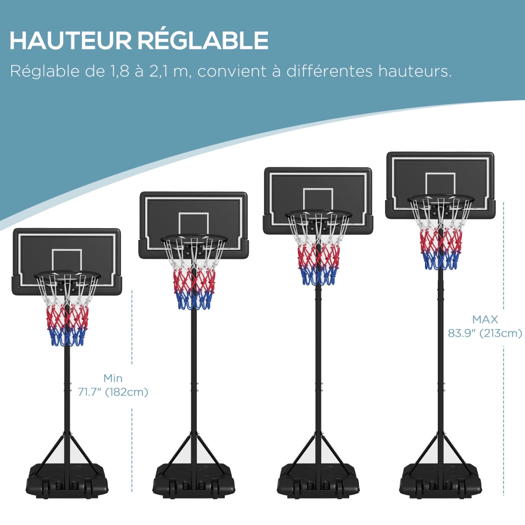 Canestro da Basket Esterno Regolabile in Altezza ¨C zephmum ¨C Nero 182-250 cm