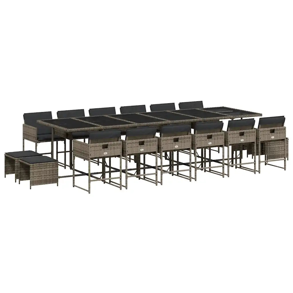 Set da Pranzo da Giardino 17pz con Cuscini Grigio in Polyrattan 3278131
