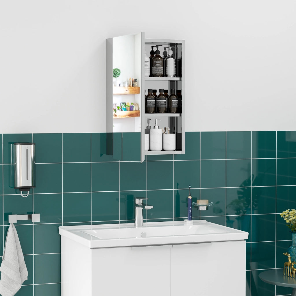 Mobile da Bagno a Parete con Specchio ¨C Xylo ¨C 3 Ripiani, Argento, 39x12x60 cm