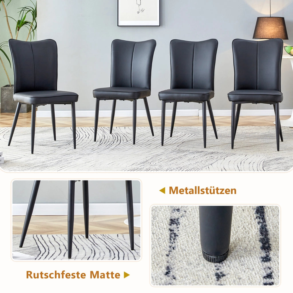 Tavolo da pranzo con ripiano portaoggetti e 4 sedie in PU struttura in MDF e metallo marrone e nero 160 cm