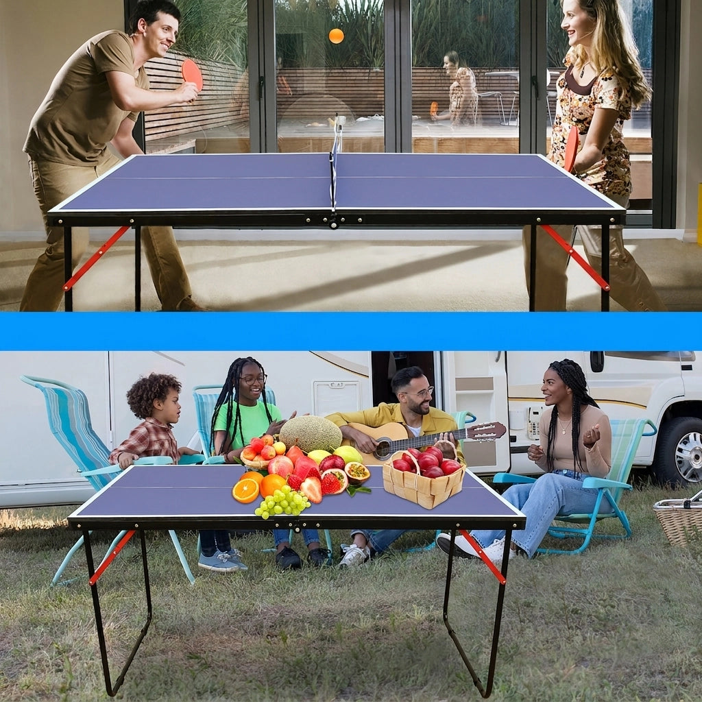 Tavolo da Ping Pong Pieghevole 137;2×76;2×68;6 cm con Rete; 2 Racchette e 3 Palline; Blu