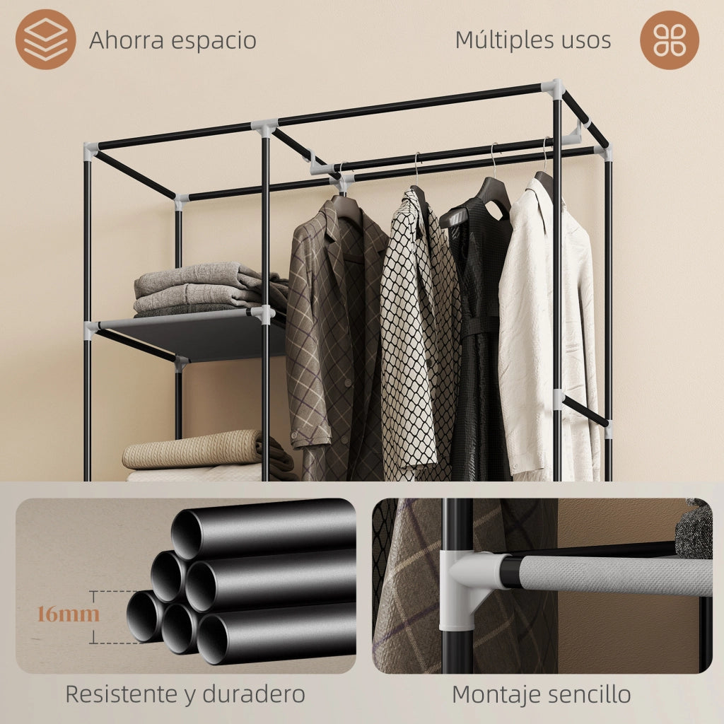 Armadio portatile con ruote e ripiani ¨C Zephmum ¨C Grigio 103x43x162,5 cm