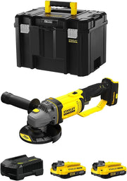 Smerigliatrice Angolare STANLEY FatMax SFMCG400D2T (2 Batterie 2,0 Ah + Caricabatteria + TSTAK VI)