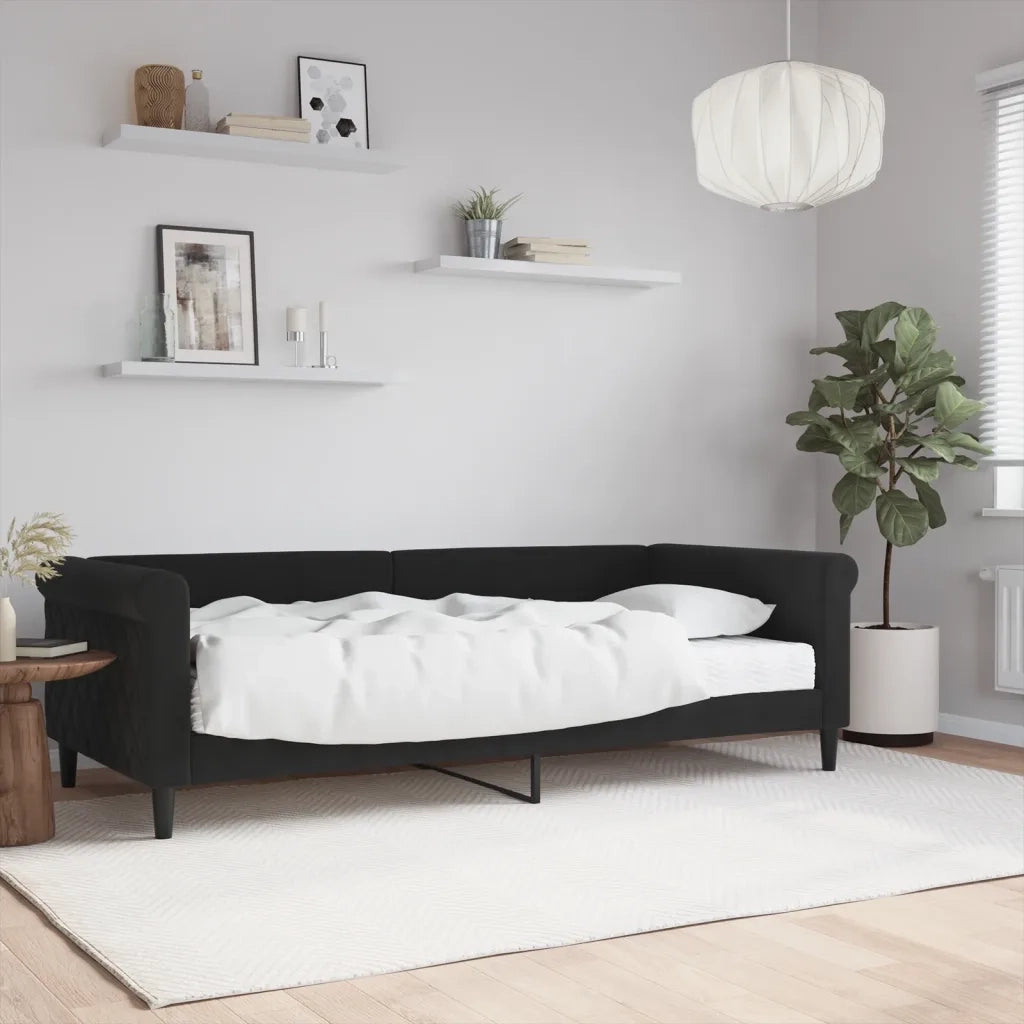 Divano Letto con Materasso-Sofa Letto-Daybed Nero 90x200 cm in Velluto 378222