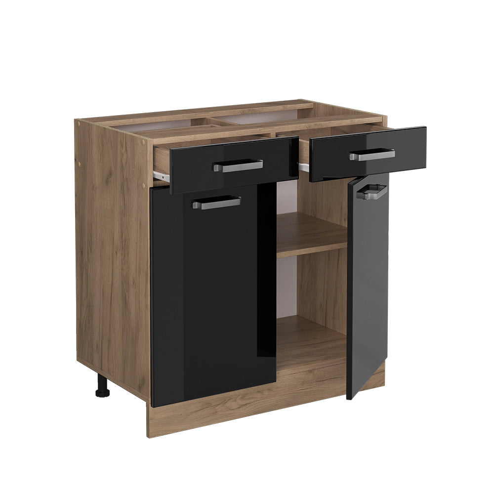 Vicco Mobiletto base per cucina Nero lucido 80 cm , PL Rovere