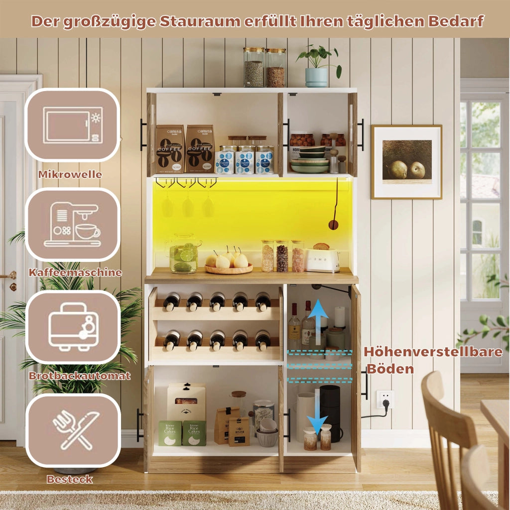 Dispensa alta con ripiani LED e presa elettrica in MDF bianco e naturale 100 × 40 × 180 cm
