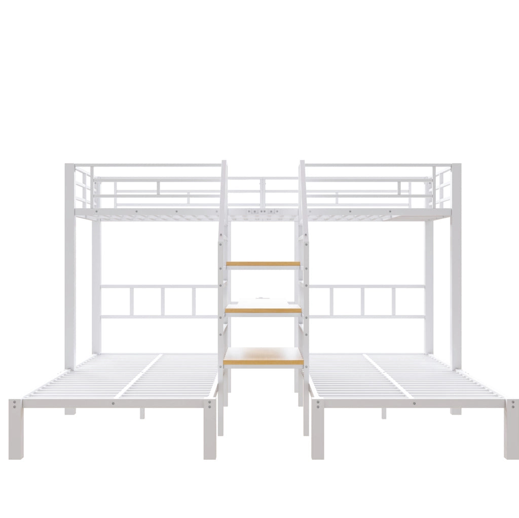 Letto a castello 90x200 cm con LED; scrivania e scala con contenitore in metallo e MDF