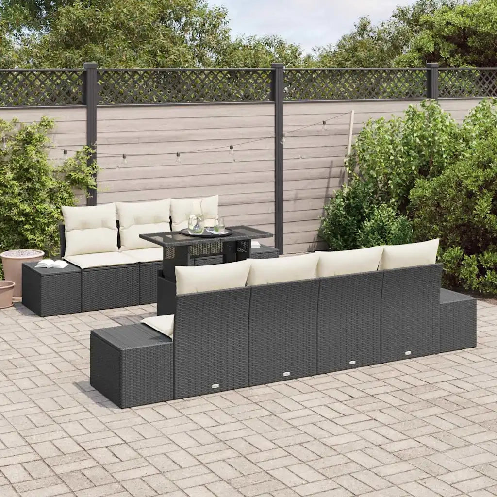 Set Divano da Giardino con cuscino 8 pcs Nero e Crema