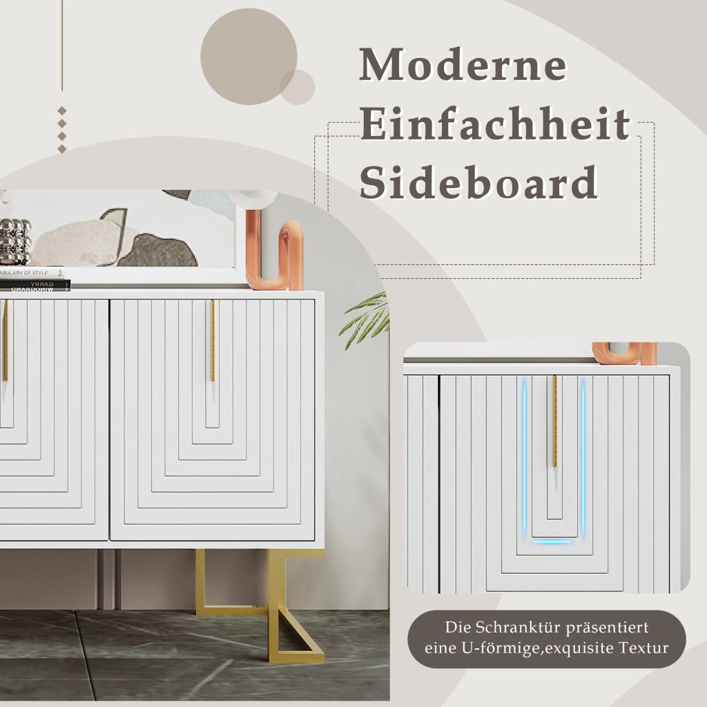 Credenza a 3 ante con ripiani regolabili e base in metallo per soggiorno cucina e sala da pranzo; bianco