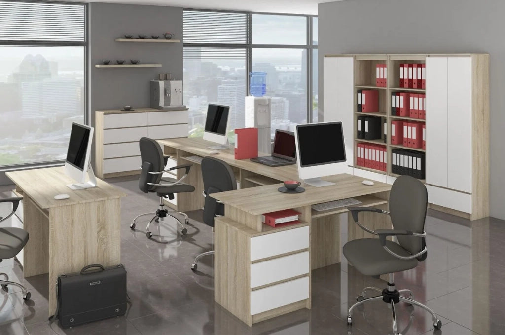 Cassettiera AKORD K140 Sonoma Quercia 138 cm 3 ante 3 cassetti inserto frontale Bianco 138x40x99 cm