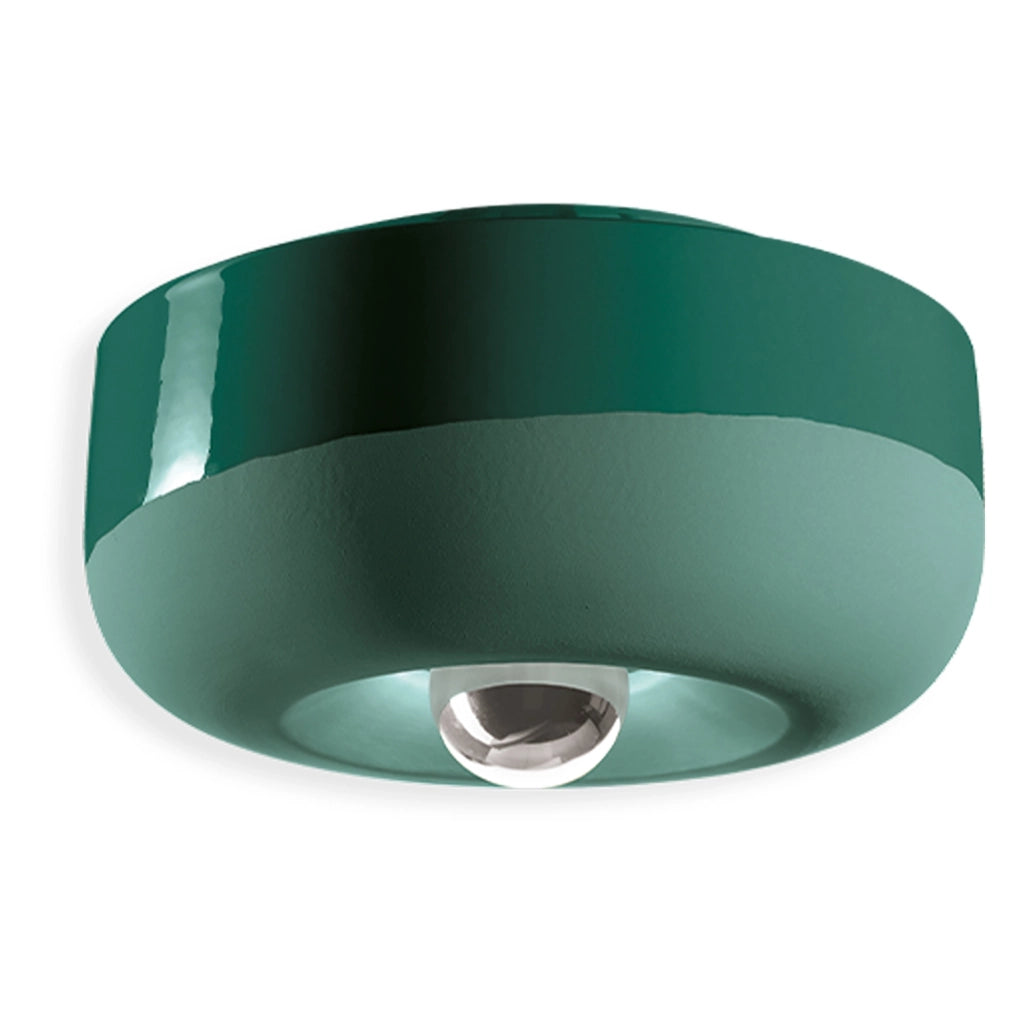 Plafoniera Vintage Decò Bellota Ceramica Verde Bottiglia 1 Luce E27