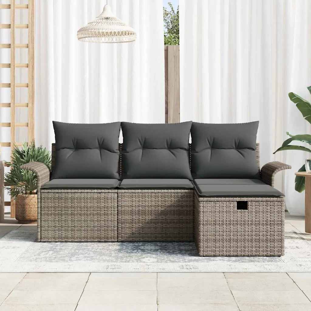 Set Divano da Giardino con cuscino 4 pcs Grigio polyrattan