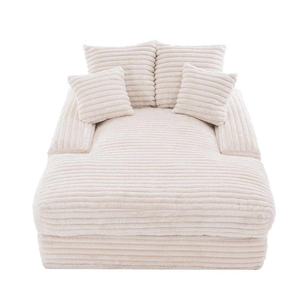 Chaise longue in velluto a coste beige con 4 cuscini