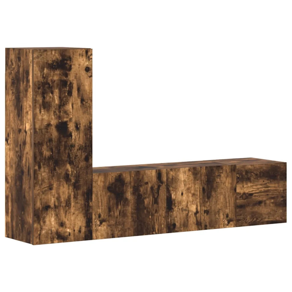 Set Mobili Porta TV 3 pz Rovere Fumo in Legno Multistrato 3120224