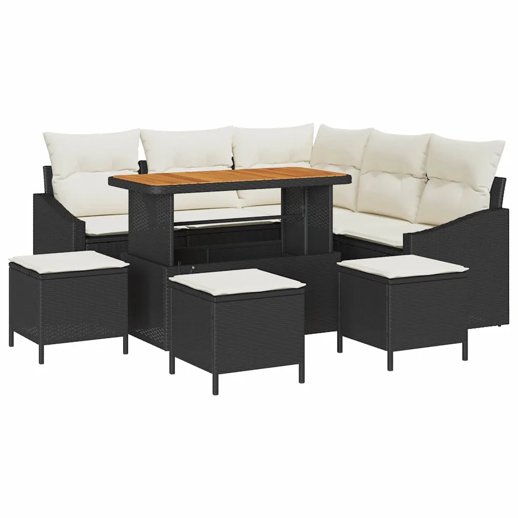 Set Divano da Giardino con cuscino 9 pcs Nero polyrattan 3362660