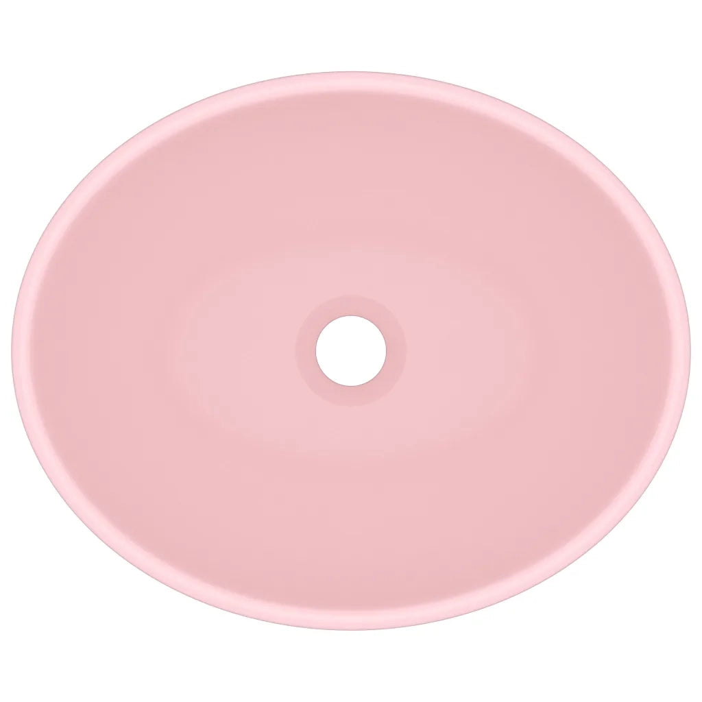 Lavandino Lusso Ovale Rosa Opaco 40x33 cm in Ceramica cod mxl 44684