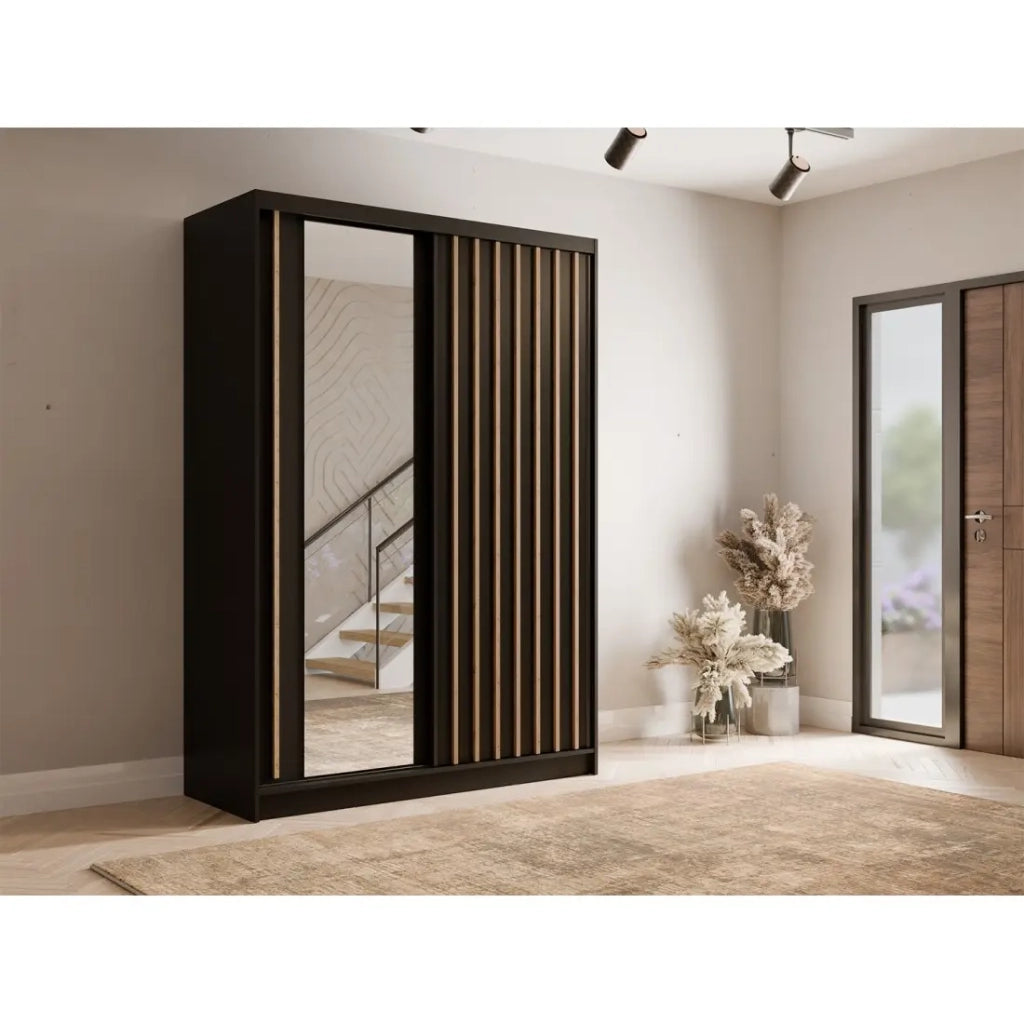 Armadio KAZU a 2 porte scorrevoli con specchio grigio grafite 155 cm