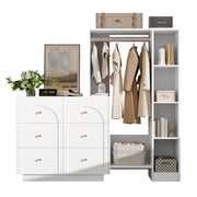 Armadio Guardaroba Aperto Bianco 139×35×133 cm con Barra Appendabiti; 6 Cassetti e Ripiani Laterali