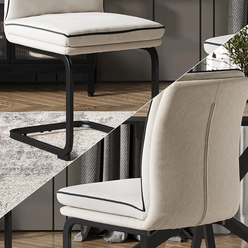 Sedia a sbalzo Eleganza, Beige, Set di 6, con struttura in metallo e piedini antiscivolo salva-pavimento