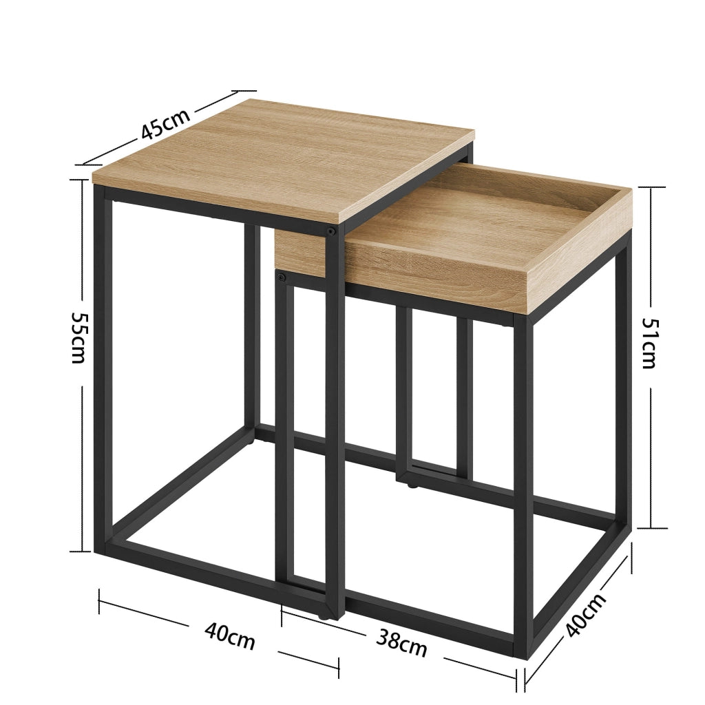 Tavolini da caffè Valora Set di 2 - Rovere Sonoma con struttura in acciaio nero