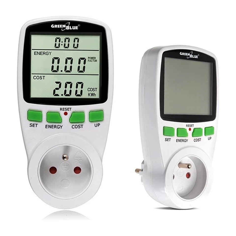 Misuratore di potenza Greenblue GB202 bianco da 0 a 9999 W con display LCD integrato