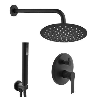 Set doccia nero opaco completo di soffione tondo 20 cm, kit doccetta e miscelatore