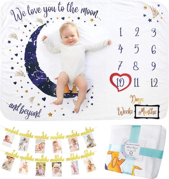 Materasso per Bambini | Foto Ricordo Mensile Unisex con Cintura di Compleanno | Materasso soffice e confortevole con tema Luna e Stelle