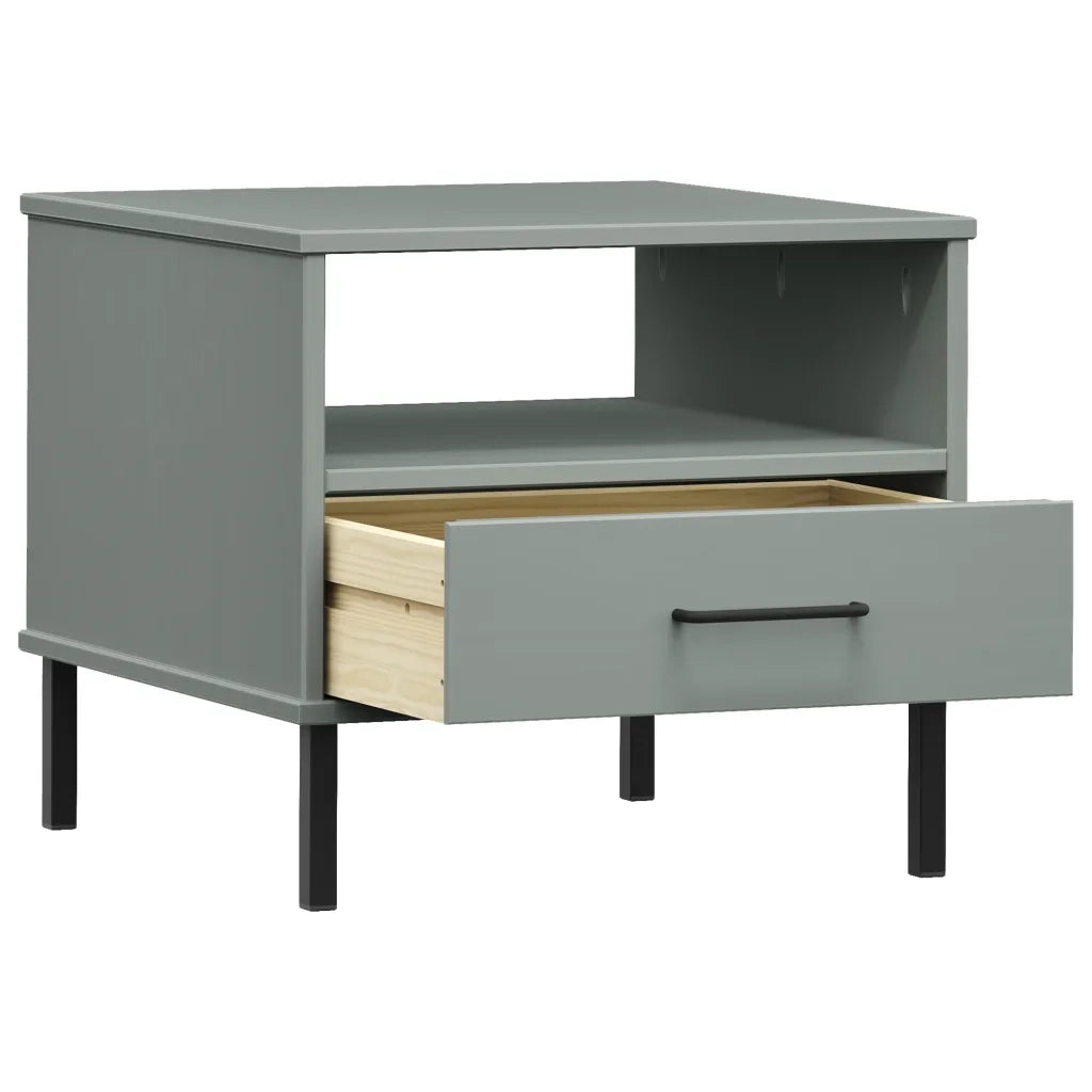 Comodino | Armadio da Notte | Mobiletto da notte con Gambe in Metallo Grigio Legno Massello Pino OSLO