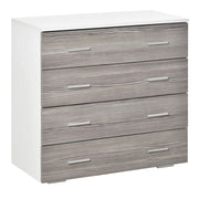 EasyComfort Cassettiera Camera da Letto, Comò Camera da Letto con 4 Cassetti con Maniglie in Alluminio e Struttura in Legno, per Soggiorno e Sala da Pranzo, 76x35x72cm, Bianco e Grigio