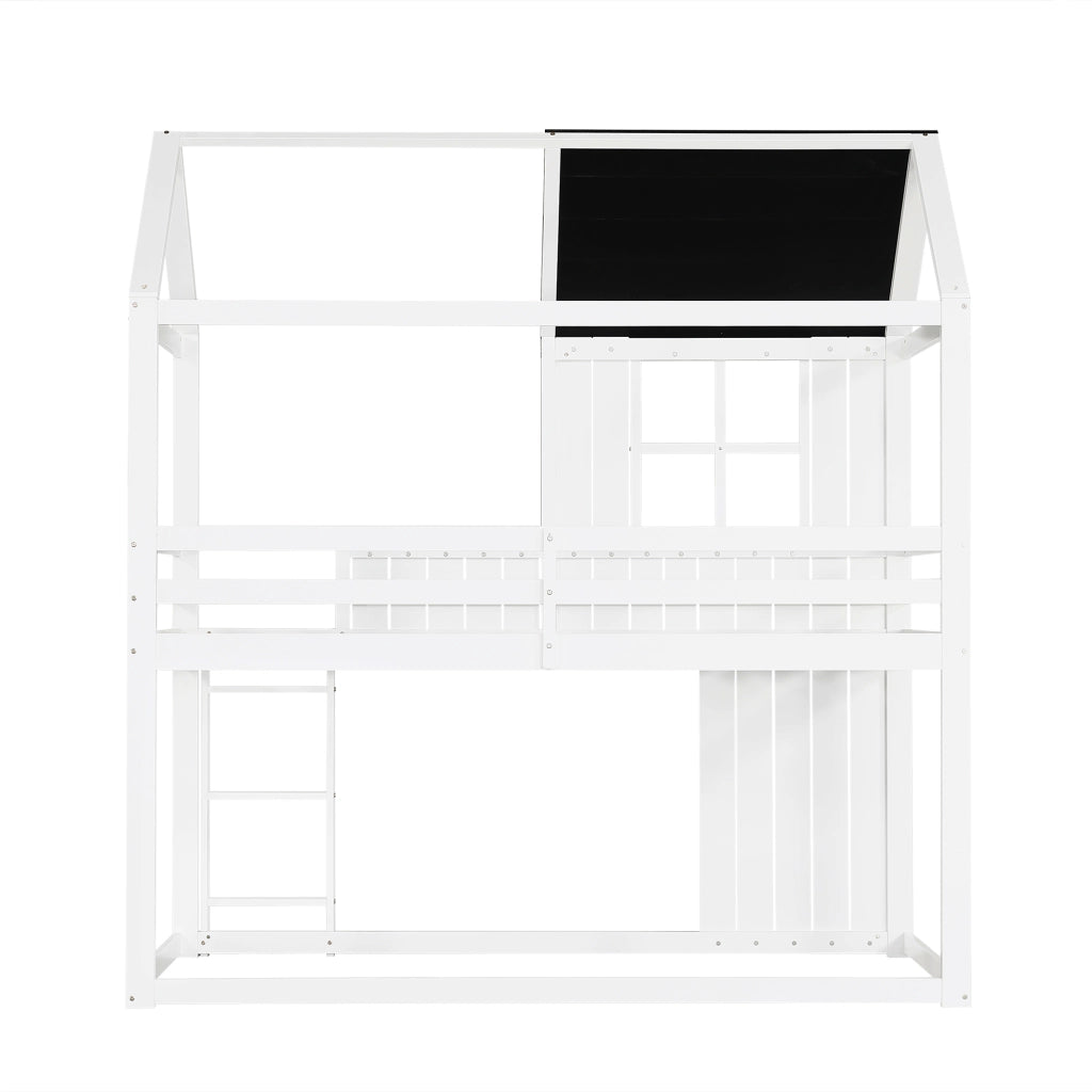 Letto a Soppalco 90x200 cm - Scala a 3 Gradini e Recinzione - in Legno - Bianco e Nero
