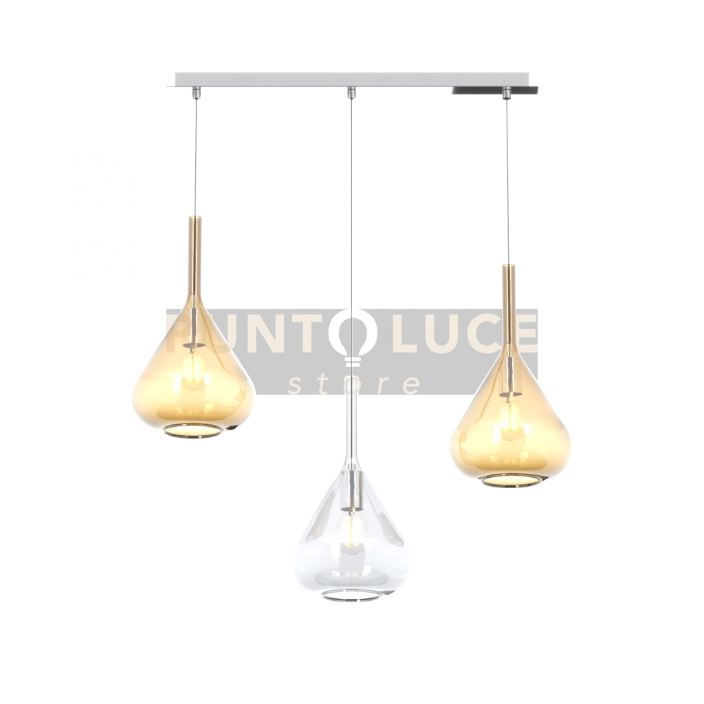 SOSPENSIONE CROMO 3 LUCI RETTANGOLARE VETRI TR + 2X AM 1177CR-S3 R-TA