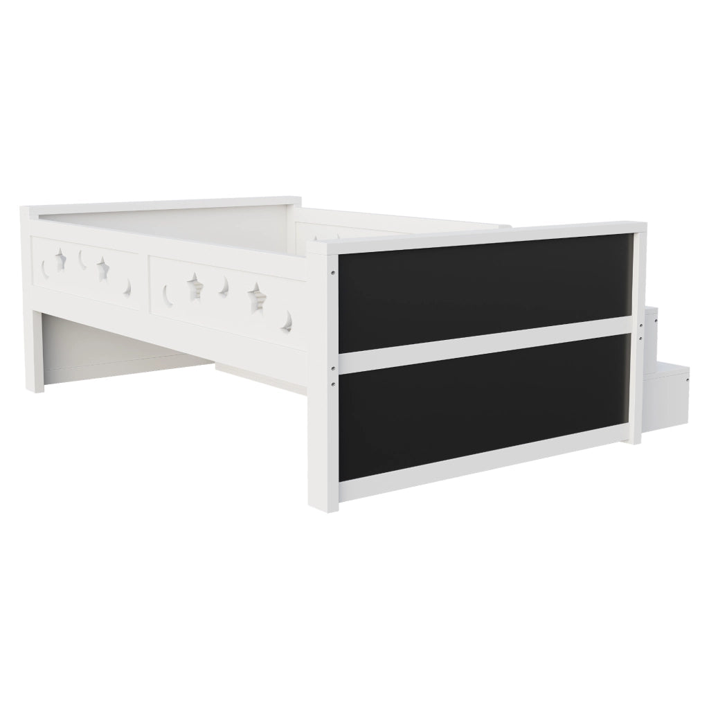 Letto Singolo 90 x 200 cm; 4 Cassetti; LED e Lavagna - Bianco