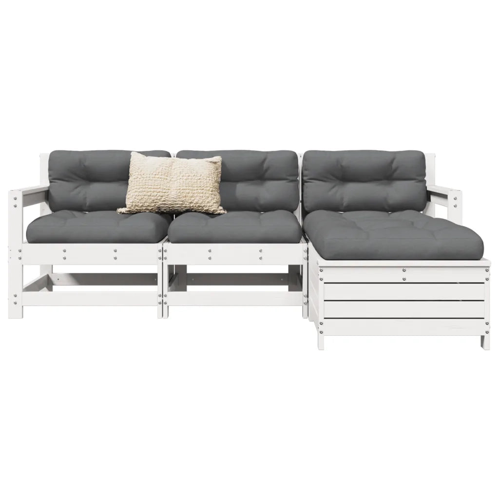 Set Salotto da Giardino 4 pz | Set di Mobili da Esterno Bianco in Legno Massello di Pino