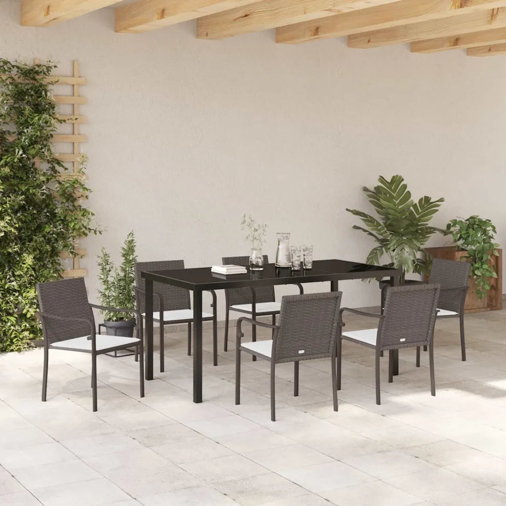 Set da Pranzo per Giardino 7 pcs Marrone e Nero Rattan in PE 3379048