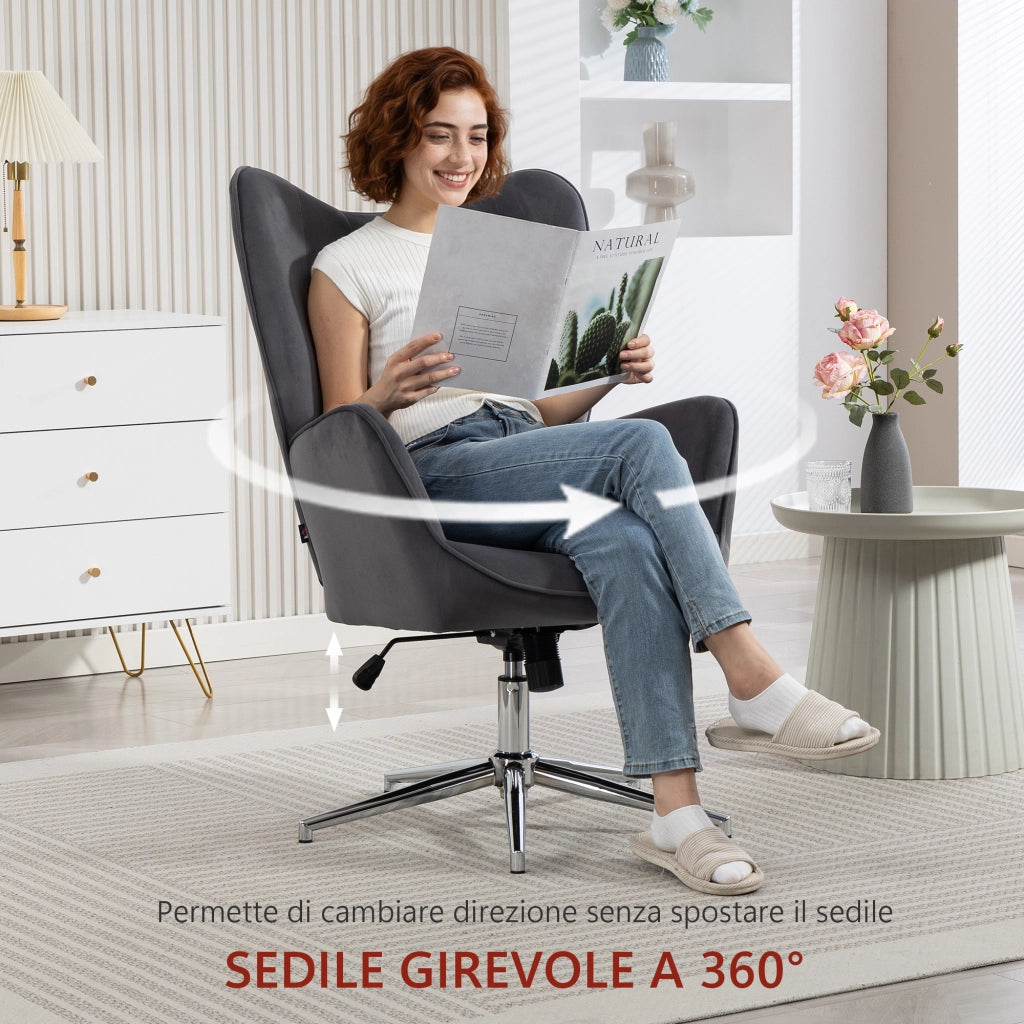 Poltrona Girevole Dondolo Velluto Regolabile ¨C zephmum ¨C Grigio Scuro