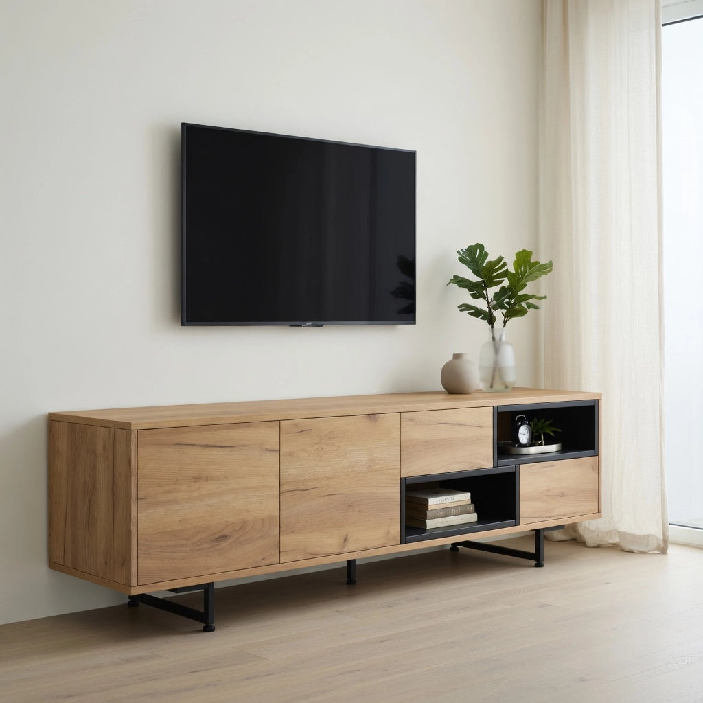 Cassettiera per TV legno chiaro in truciolare 173 x cm