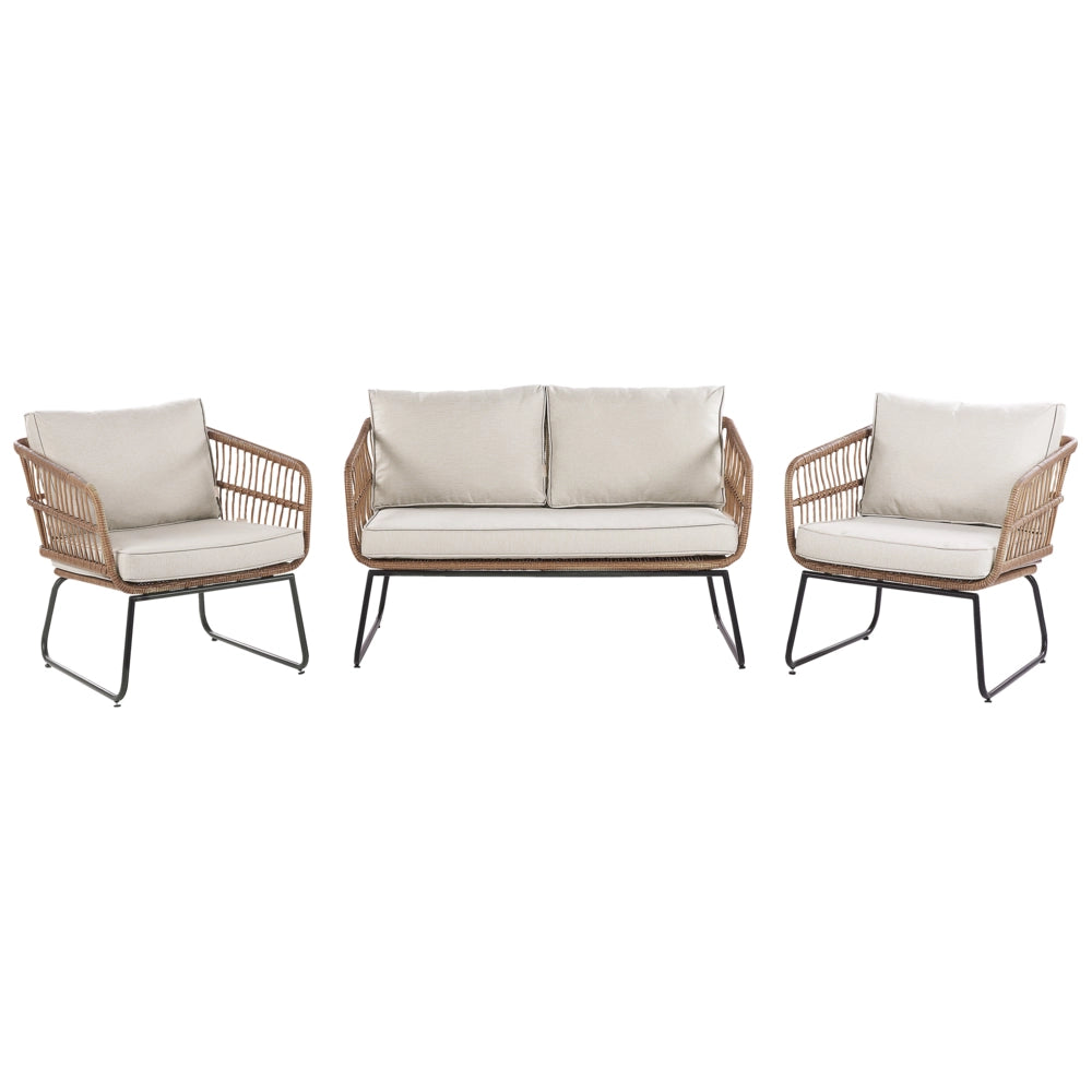 Set Divani Da Giardino Beige Cuscini rattan sintetico Esterni 4 Posti 2 Tavolini