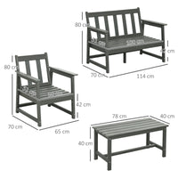 Set Salotto da Giardino Divano 2 Poltrone e Tavolino in HDPE con Cuscini Grigio Scuro