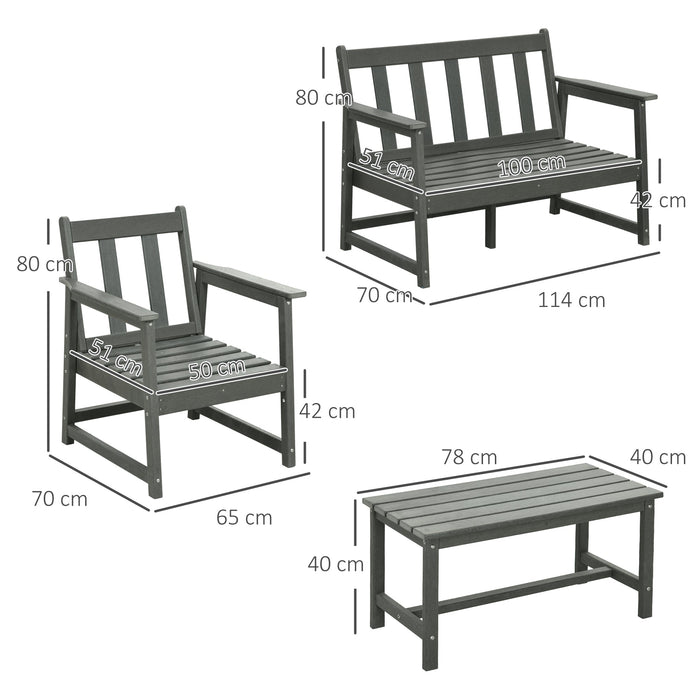 Set Salotto da Giardino Divano 2 Poltrone e Tavolino in HDPE con Cuscini Grigio Scuro