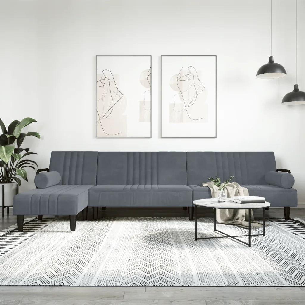 Divano Letto a L Grigio Scuro 260x140x70 cm in Vellutocod mxl 70026