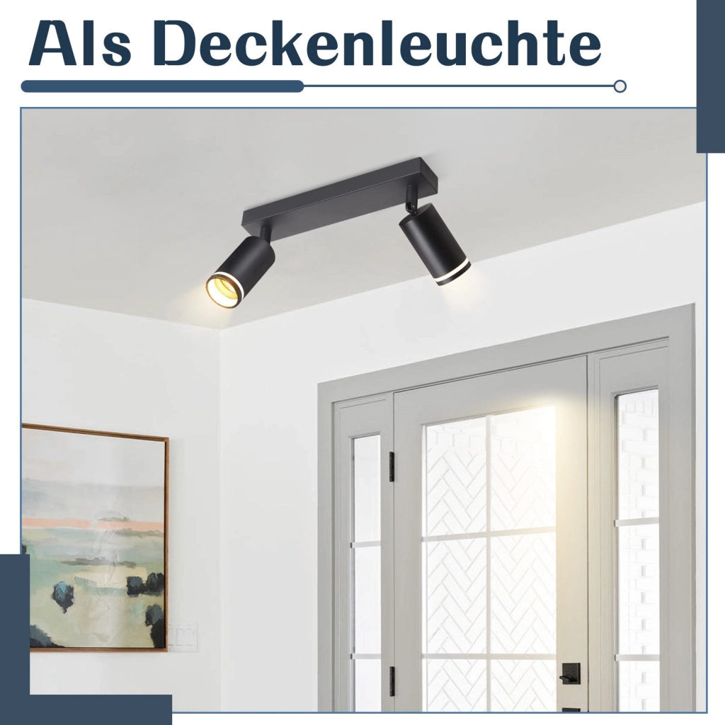 ZMH Faretto da soffitto neri 2 fiamme GU10 orientabili legno anche parete per soggiorno senza lampadina