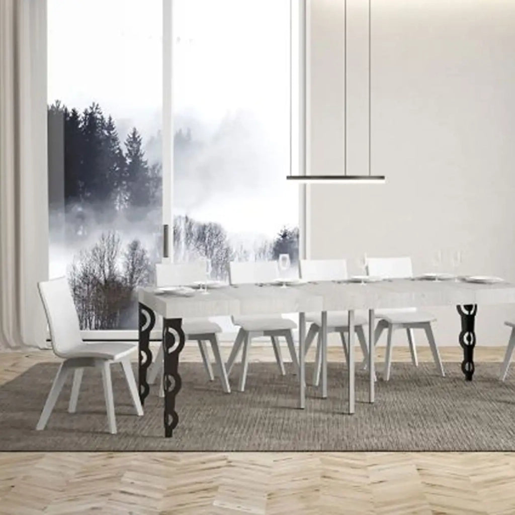 Tavolo allungabile 90/246x90 cm Karamay Premium colore bianco frassino gambe antracite