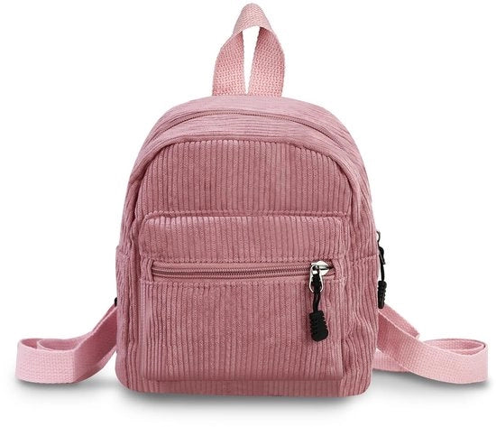 Borsa a Tracolla Donna Piccola - 2 Chiusure a Cerniera - Cinturino Regolabile - Nylon/Corduroy - Rosa/Bianco - Borsa a Tracolla Donna