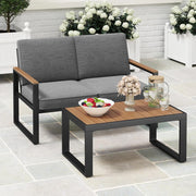 Set di mobili da giardino da balcone, resistente alle intemperie, con telaio in alluminio, set da 2 posti, divano e tavolino da caffè, con cuscino, set da balcone per 2 persone, set da