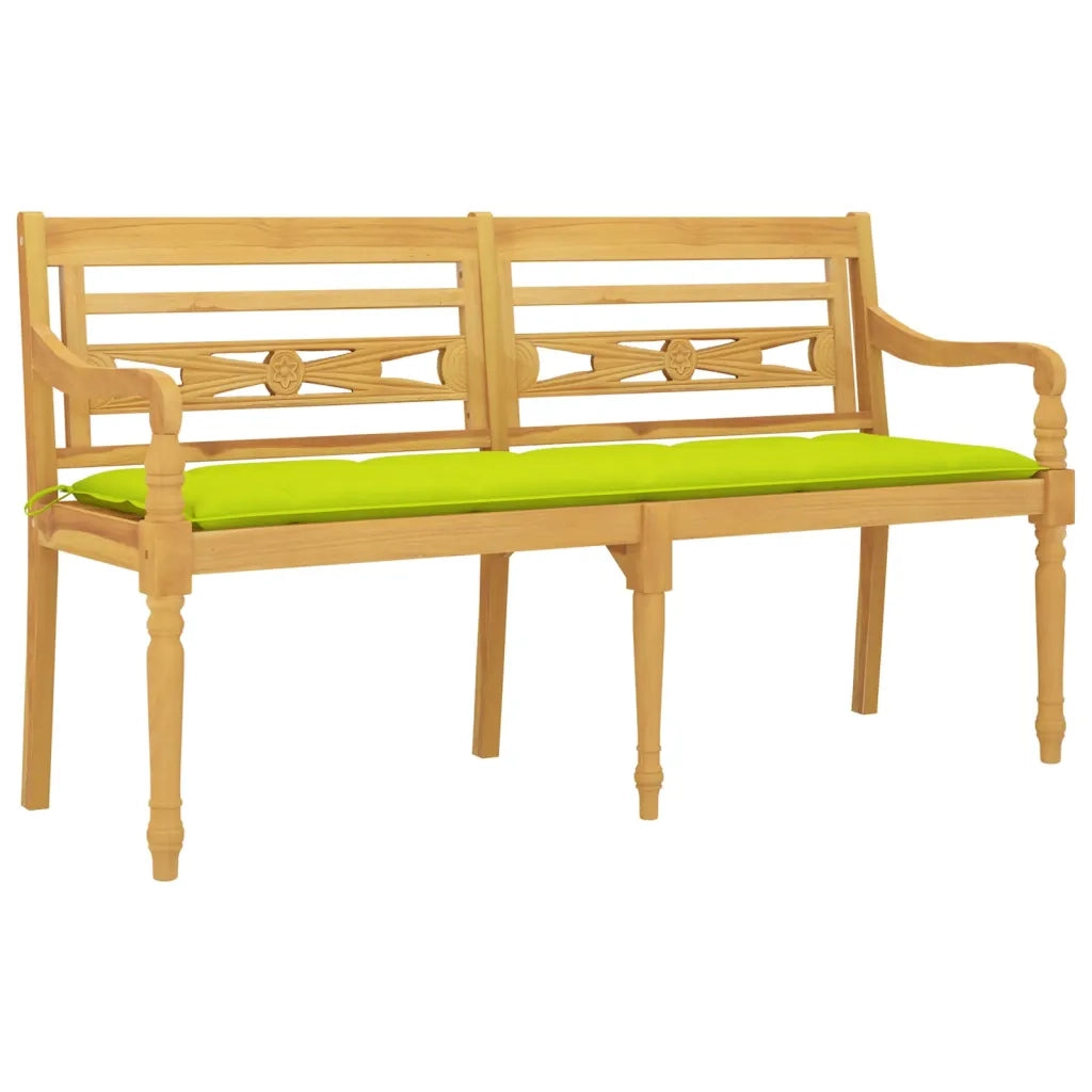 Panca da Giardino | Panchina Batavia Cuscino Verde Chiaro 150cm Legno Massello Teak