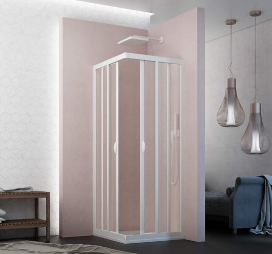 Box Doccia Acrilico 2.2 MM 2 Lati Apertura Angolare Scorrevole Telaio PVC Bianco - Misura 70 x 120 x 185h 